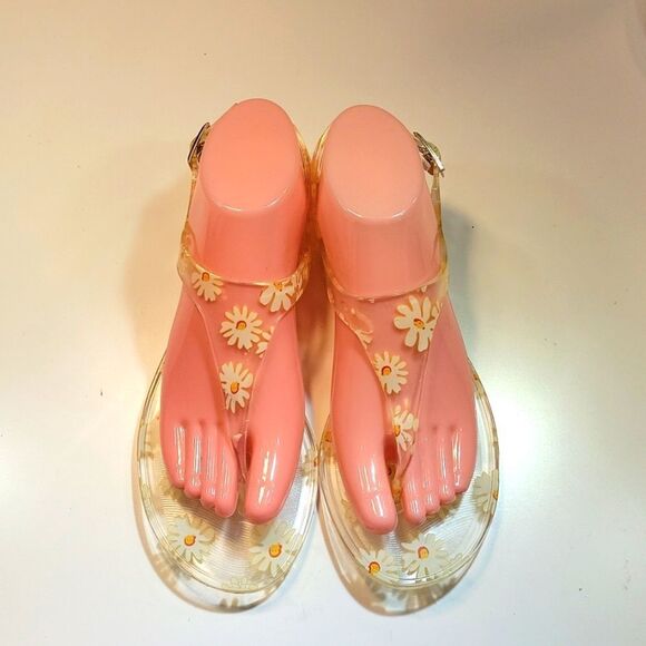 BRAND NEW JESSICA SIMPSON JP-BRYSIB CLEAR SUNFLOWER ANKLE STRAP THONG SANDAL - Picture 1 of 13